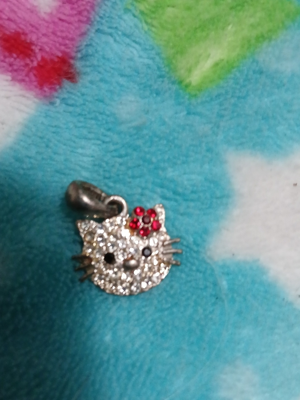 Hello Kitty Clear Rhinestone Pendant/ Charm With Red Rhinestone Bow 1x1 “